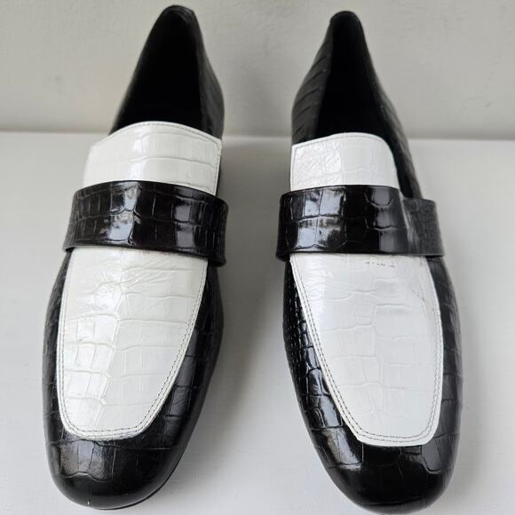 Freda Salvador NEW Rock Mid Heel Loafer Crocodile Emboss Leather Shoes Women 7.5 - Picture 3 of 13